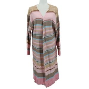 Pink Lily Striped Duster Cardigan Women 2X Pink Boho Bohemian Cottagecore Granny